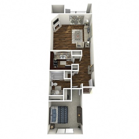 Floor plan for 1 bed, 1 bath, 680 sqft